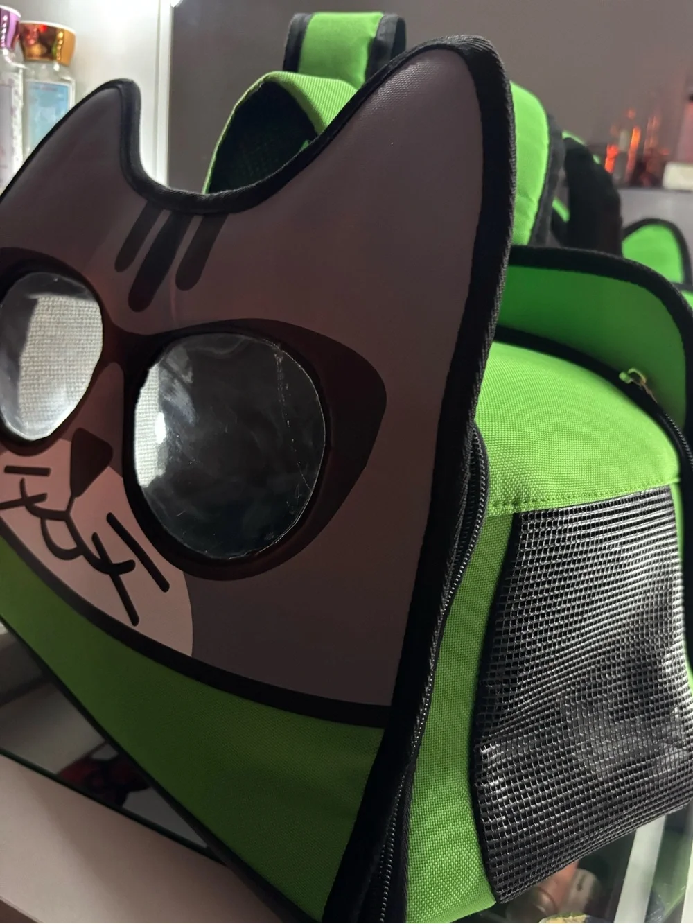 Green Cat-Themed Pet Carrier Backpack